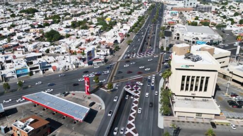 Render de vista elevada del paso a desnivel en blvd. Colosio y Solidaridad