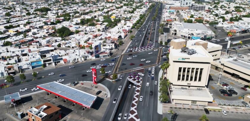 Render de vista elevada del paso a desnivel en blvd. Colosio y Solidaridad